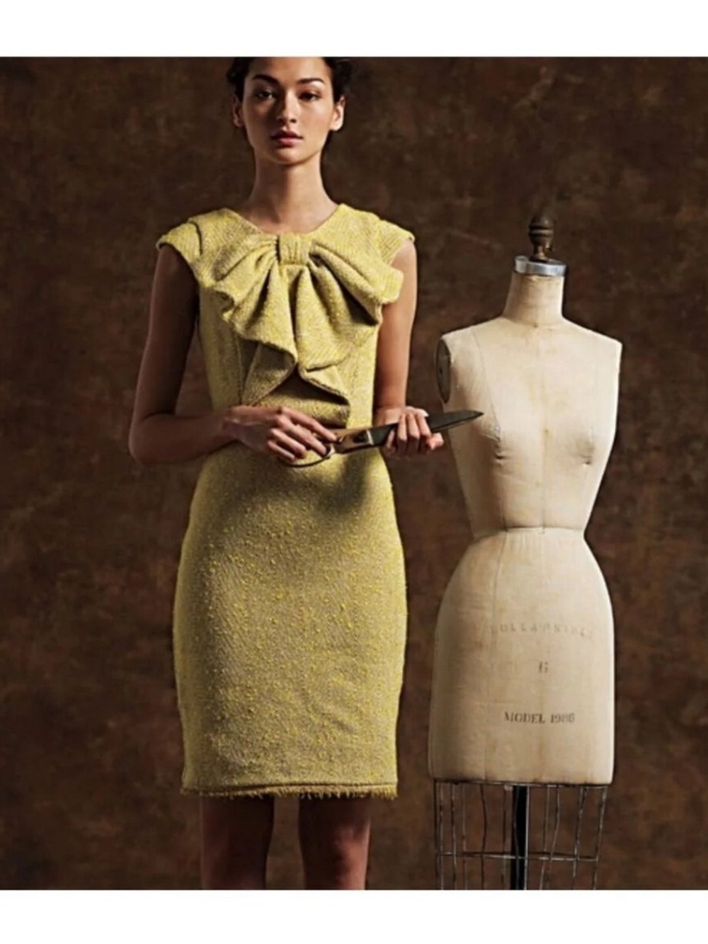 Anthro/Eva Franco Chartreuse Bow-Front Midi Dress